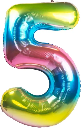 Vista 5 de Globos gigantes de 32 pulgadas para inflar con helio, para fiesta de cumpleaños, color degradado arcoíris (número 0 de gradiente arcoíris)