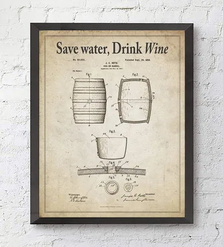 Vista 5 de Wine Patent Wall Art Prints with Slogans, Set of 4, Unframed, Vintage Wine Gift, CustomizableSizes