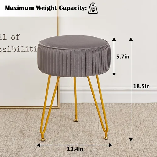 Vista 20 de Taburete de tocador de terciopelo, moderno taburete otomano con patas doradas ajustables, silla de maquillaje para tocador, silla de tocador pequeña