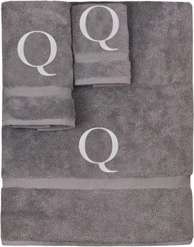 Vista 99 de Juego de toallas con monograma, regalo personalizado, juego de 3 - Letra de bloque dorada bordada en toalla - Extra absorbente 100% algodón turco