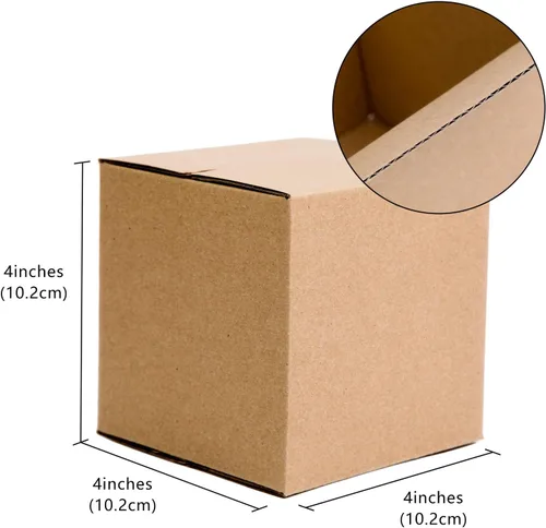 Vista 2 de Paquete de 25 cajas de envío de 4 x 4 x 4 pulgadas, sobres de cartón, cajas de envío pequeñas corrugadas Kraft para envíos de pequeñas empresas