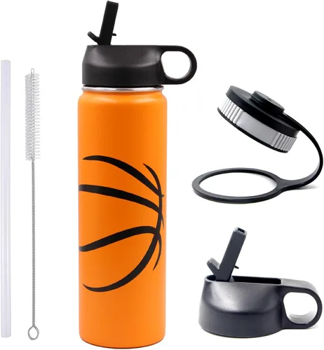 Vista 8 de Botella de agua de softbol de 32 onzas, botella deportiva de boca ancha, vaso de viaje de metal con 2 tapas, acero inoxidable de doble pared aislada