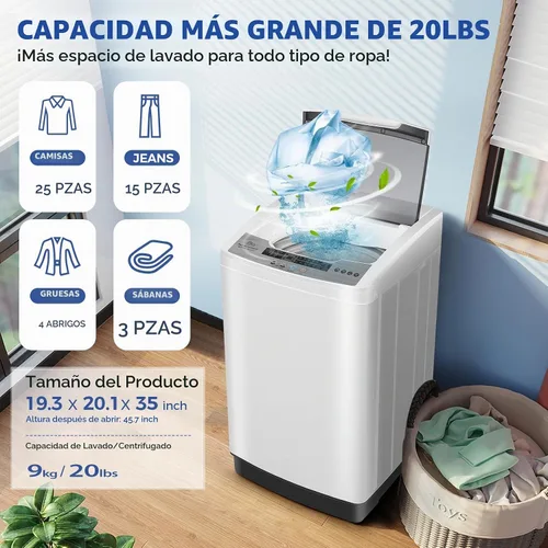 Vista 2 de Nictemaw - Lavadora portátil con capacidad de 20 libras, 2.8 pies cúbicos, lavadora y secadora portátil combinada con 10 programas y 8 selecciones