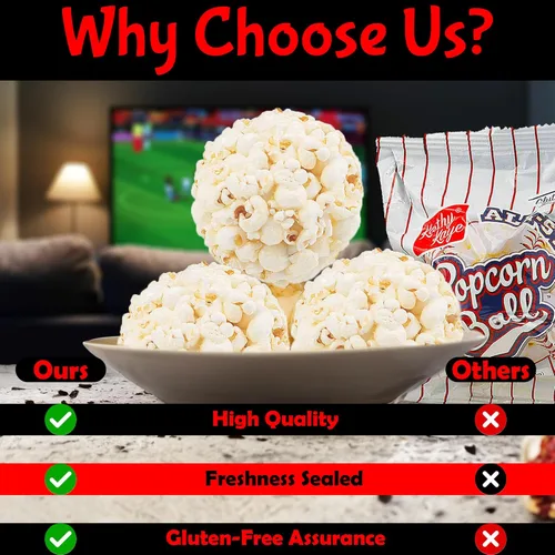 Vista 6 de Bolas de palomitas de maíz Fun Express envueltas individualmente, aperitivos festivos - Paquete a granel de Navidad de 18 Dulces y salados, sin