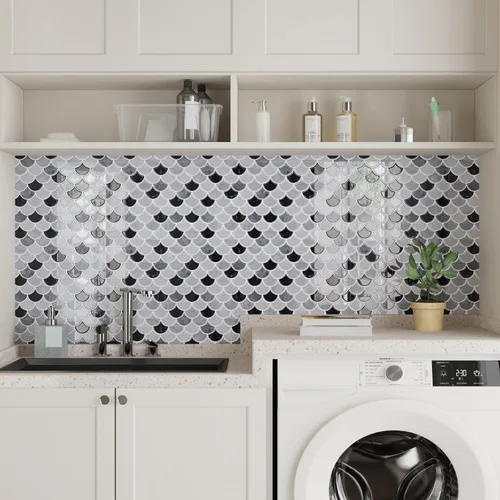 Vista 4 de CRE8TIVE 4 hojas de azulejos adhesivos para salpicaduras de cocina, azulejos adhesivos para salpicaduras en muro de 12 x 12 pulgadas, azulejos