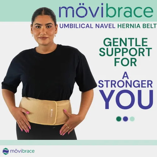 Vista 5 de Movibrace Cinturón de hernia umbilical para hombres y mujeres, carpeta abdominal ajustable con almohadilla de silicona de grado médico, soporte