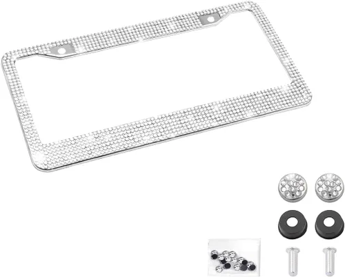 Vista 10 de Marco de matrícula de automóvil con diamantes de imitación brillantes, cubierta / soporte de placa de matrícula de acero inoxidable, universal