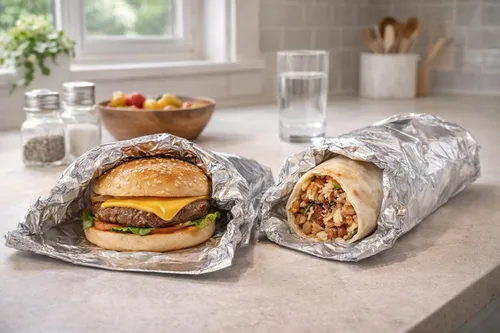 ANGEL'S PEEL LOUNGE Bolsas aisladas de papel de aluminio para hamburguesas, envolturas de papel de estaño precortadas para hamburguesas, sándwiches,