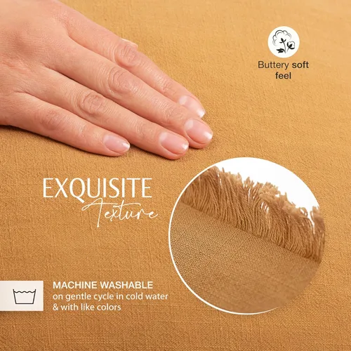 Vista 5 de Inspired Ivory - Funda de almohada de lino de 18 x 18 pulgadas, funda de almohada decorativa rústica amarilla mostaza con flecos, funda de cojín