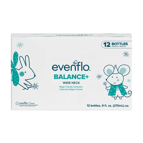 Evenflo Balance+ Biberones de cuello ancho, colección Magic Friends, 9 onzas, paquete de 12
