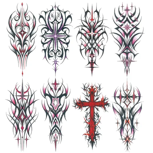 Vista 12 de 8 hojas impermeables brazo pierna falso cuerpo arte temporal tatuaje dragón serpiente cruz rosa flor
