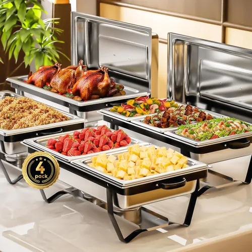 Vista 16 de IMACONE Juegos de Recipientes Calentadores de Buffet (Chafing Dish) de 2 Piezas, 8 Cuartos de Galón de Acero Inoxidable Rectangulares Chafers