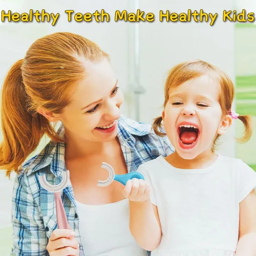 Vista 7 de YOTEE Cepillo de dientes en forma de U para niños, 2 piezas, cepillo de dientes para niños pequeños con cabezal de cepillo de silicona suave