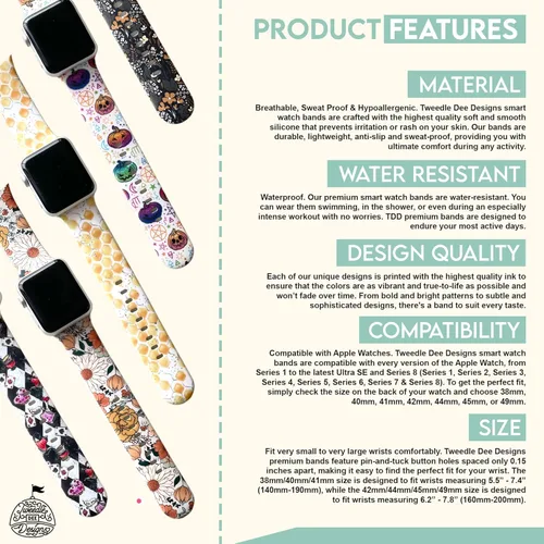 Vista 4 de TDD Flora Floral Forest Boho - Correa de reloj inteligente marrón para Apple Watch Series 1, 2, 3, 4, 5, 6, 7, 8, modelo 1.496 in/1.575 in/1.614