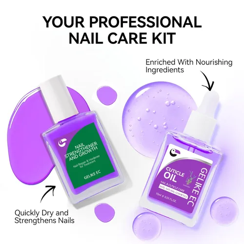 Vista 7 de Gelike EC Kit de uñas para principiantes: fortalecedor de esmalte de uñas morado fácil de usar y aceite de lavanda para uñas delgadas y débiles