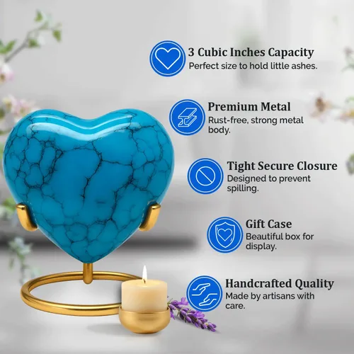 Vista 5 de Urnas pequeñas para recuerdo de cenizas humanas, urna de corazón, mini urnas con soporte y caja, una urna de cremación en forma de corazón amorosa