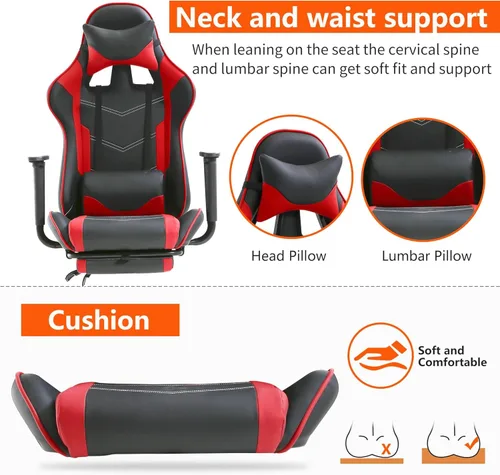 Vista 16 de Sillas de cuero sintético con respaldo alto, silla de computadora con reposacabezas y soporte lumbar, asiento ancho ajustable en altura ajustable