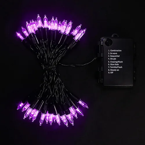Vista 8 de Luces de cadena patrióticas a pilas - 50 luces LED mini rojas, blancas y azules para árbol pequeño, corona, manualidades, decoración
