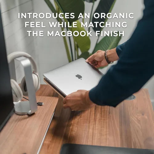 Vista 5 de HumanCentric Elevador de computadora portátil para escritorio en madera de nogal negro y base de aluminio gris espacial, compatible con MacBook
