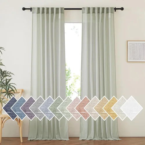 Vista 20 de NICETOWN Cortinas traslúcidas de lino para ventanas de dormitorio, bolsillo para barra y pestaña trasera, cortinas verticales semitransparentes