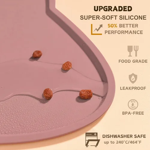 Vista 3 de Tapete de silicona para comida para gatos, tapete de alimentación de mascotas para el piso antideslizante impermeable, bandeja cojín para tazón