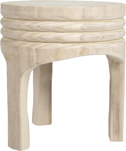 Vista 7 de Creative Co-Op Taburete de madera de Paulownia tallada a mano, estilo bohemio, natural