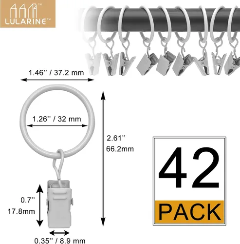 Vista 10 de Paquete de 84 anillos de cortina con clips de 1.26 pulgadas de diámetro interior, anillo de cortina de metal con clips compatibles con cortineros