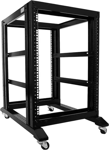 Vista 12 de Raising Electronics Estante de marco abierto para servidores, 4 postes de 19 pulgadas, ajustable para servidor/estante de audio de acero laminado