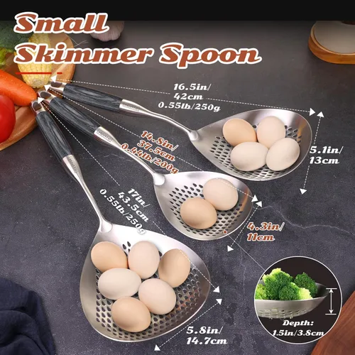 Vista 2 de MARTE Cuchara ranurada de 14.8 pulgadas para pasta, cuchara para cocinar y freír, cuchara coladora de cocina con mango de madera negra resistente al