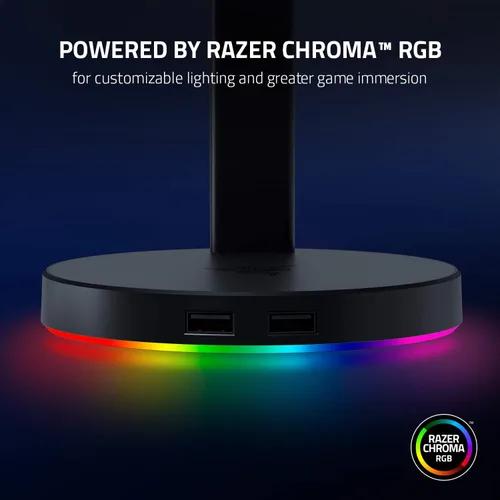 Vista 7 de Razer Base Station V2 Chroma iluminación RGB Chroma, base de goma antideslizante, diseñada para auriculares para juegos, blanco mercurio
