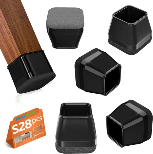 28 piezas de protectores cuadrados para patas de silla con fondo de fieltro envuelto, protectores de silicona para patas de silla para suelos de