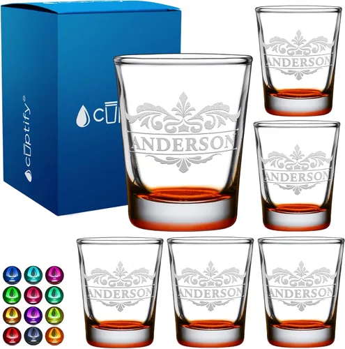 Vista 73 de Vaso de chupito personalizado con nombre de círculo elaborado de 2 onzas, parte inferior negra grabada con texto personalizado para regalos, bodas