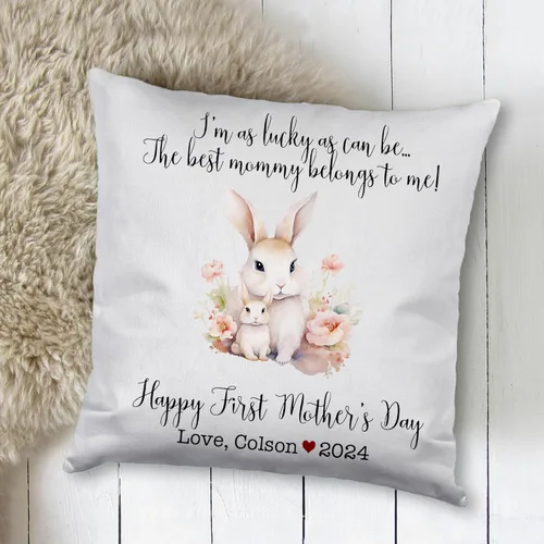 Vista 2 de Generic Bunny Mothers Day, First Mother's Day Custom Pillowcase, Personalized Mother's Day Pillowcase, Gift for Mom, Home Decor, Square