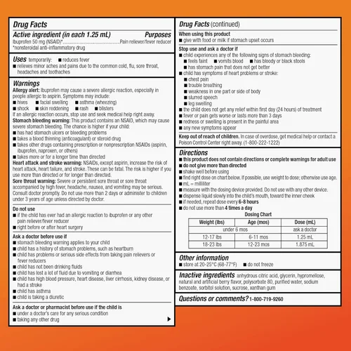 Vista 5 de Yaxa Basic Care - Suspensión oral de ibuprofeno para bebés, 50 mg/1.25 mL, gotas concentradas sabor a bayas, sin colorantes, 1 fl oz (paquete de 1)