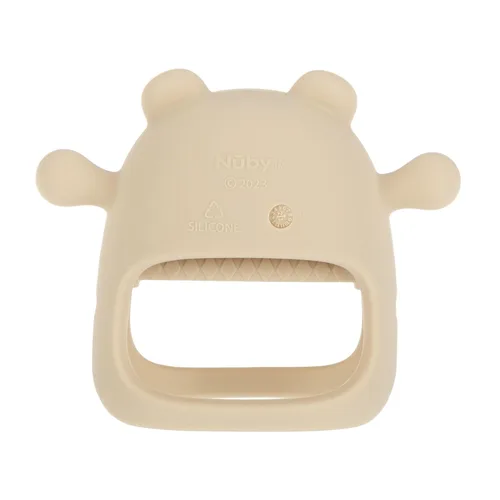 Vista 7 de Nuby Manopla de dentición de muñeca de silicona - Anillo de mordedor para bebés - Más de 3 meses - Oso marrón