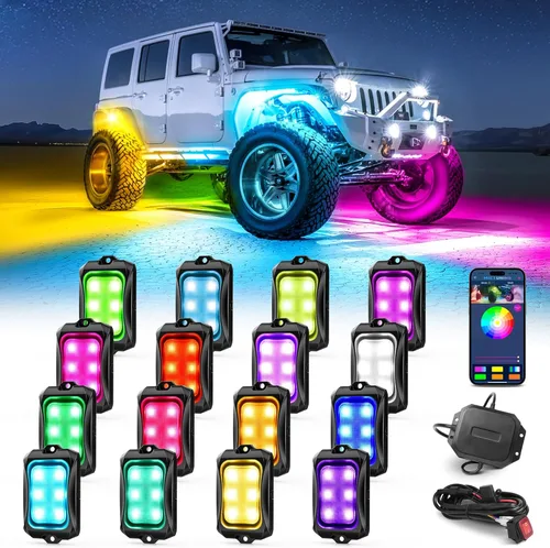 Vista 10 de MICTUNING C2+ RGB+IC Luces de Roca con Colores Cambiantes, Impermeables IP68, 2 piezas de Luces de Neón para Rocas (No Incluye Controlador)