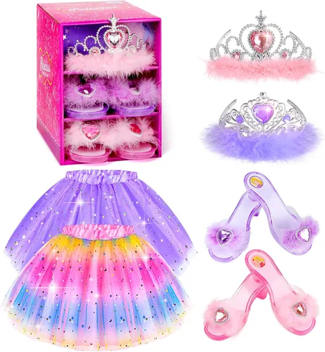 Vista 9 de Ropa de princesa para niñas pequeñas, juego de simulación y disfraz para niñas pequeñas de 3 a 6 años Rosa Azul