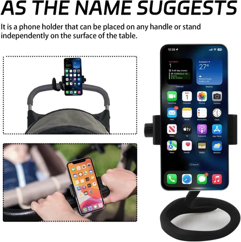 Vista 4 de Soporte de teléfono para cochecito portátil, portátil, flexible, soporte para teléfono celular, soporte universal para carriola, accesorios