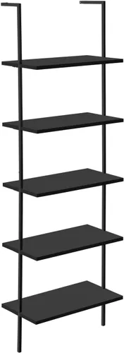 Monarch Specialties I 3683 Librería, estantería, Etagere, escalera, 5 niveles, 72 pulgadas de alto, oficina, dormitorio, metal, laminado, negro,