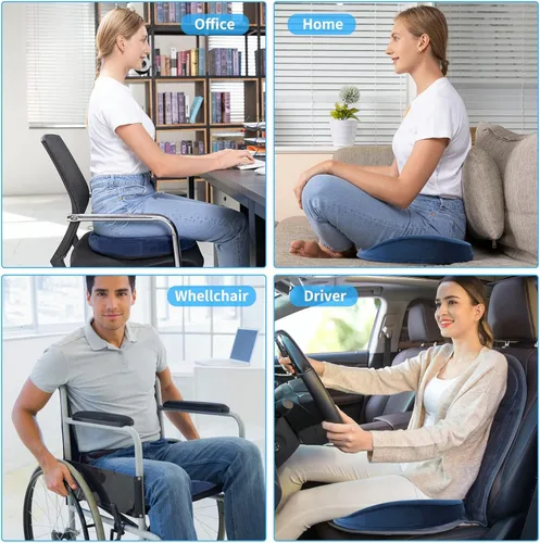 Vista 8 de SAHEYER Almohada de dona para aliviar el dolor de coxis y hemorroides, cojín de espuma viscoelástica para nervio ciático, cojín de asiento para Negro