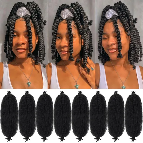 Vista 35 de 8 paquetes de cabello rizado estilo afro elástico Marley Twist, cabello trenzado previamente separado para rastas sintéticas de ganchillo para 1B