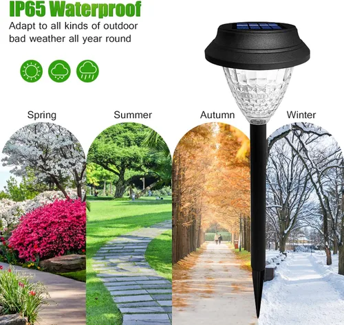 Vista 4 de DUKASOU Paquete de 8 luces solares para caminos al aire libre, luz blanca cálida brillante y luces LED solares que cambian de color, luces solares
