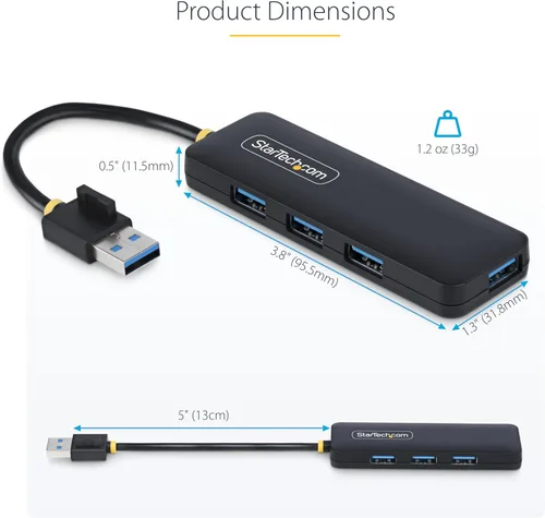 Vista 6 de StarTech.com Hub USB-A de 4 puertos, transferencia de datos USB 3.0 (5Gbps), alimentado por bus, mini hub de viaje, divisor USB portátil