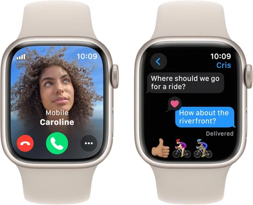 Vista 4 de Apple Reloj inteligente de la serie 9 [GPS + celular de 1.614 in] con caja de aluminio Starlight con correa deportiva Starlight S/M. Monitor