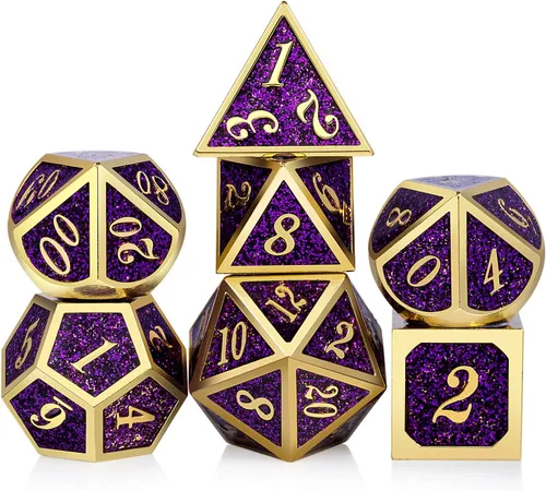 Vista 29 de DNDND - Dados de diseño antiguo, 7 dados de metal de latón con caja de metal para juegos de mesa como Dungeons and Dragons
