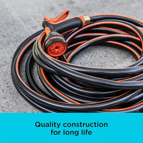 Vista 4 de Black + Decker® Manguera de jardín de servicio mediano – 5/8 pulgadas x 50 pies, construcción de 4 capas, 300 PSI, acoplamientos de latón macizo