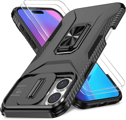 Vista 32 de Funda HakkTaoo para iPhone 13/iPhone 14 de 6.1 Pulgadas con Funda Deslizante para Cámara + Protector de Pantalla (2 Paquetes), Funda Protectora a