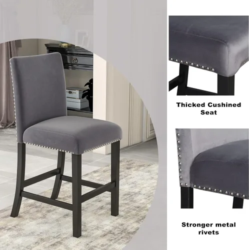 Vista 5 de Merax Juego de mesa de comedor para 4, mesa de comedor de altura de mostrador con mesa de comedor de mármol sintético y 4 sillas de asiento