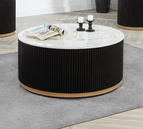 Vista 21 de kevinplus ø22'' Marble Top Side Table Round Circle Fluted End Table for Living Room, Modern Luxurious Wood Frame & Brushed Gold Metal Base, No