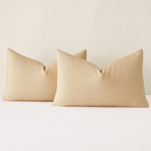 Vista 13 de Mixhug Juego de 2 fundas de almohada decorativas de lino para sofá y cama, cojín lumbar, color beige, 12 x 20 pulgadas